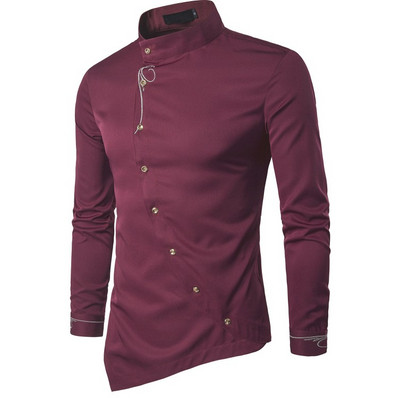 Modern férfi ing magas gallérral és gombokkal, hat színben