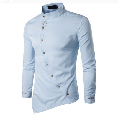 Modern férfi ing magas gallérral és gombokkal, hat színben