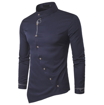 Modern férfi ing magas gallérral és gombokkal, hat színben