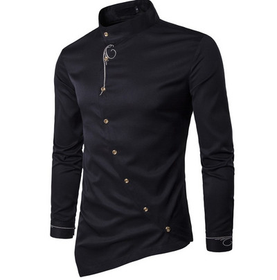 Modern férfi ing magas gallérral és gombokkal, hat színben