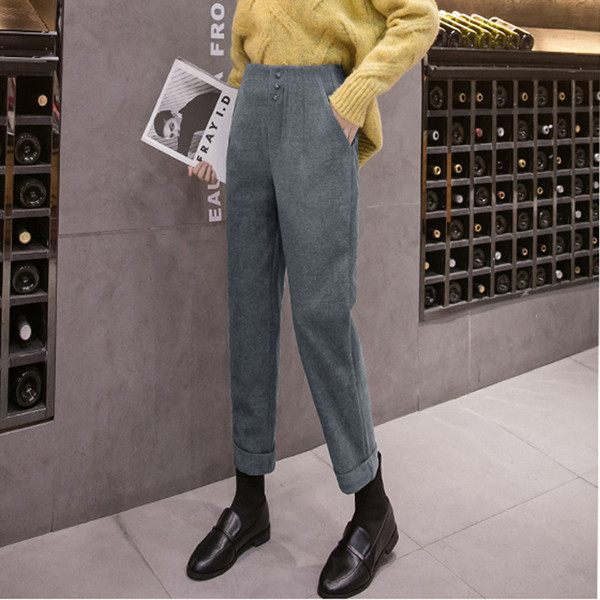 Alkalmi női nadrág szürke és barna színben, magas derékkal és gombokkal