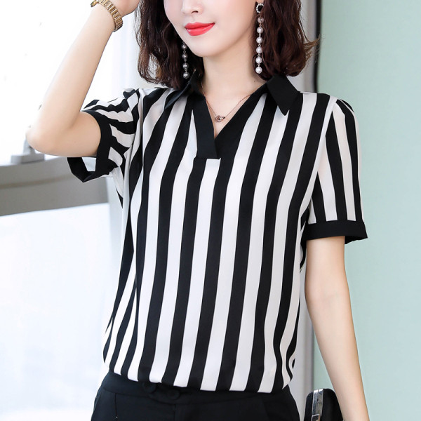 Új modell csíkos női blúz spitz nyakkivágással - két modell