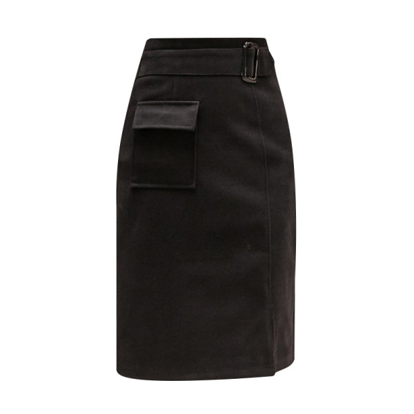 Stílusos női szoknya fekete és barna színben, zsebbel és övvel