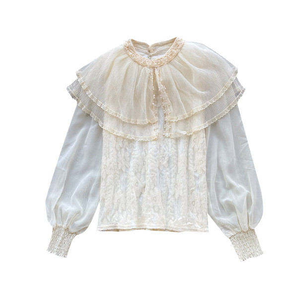 Modern női csipkeblúz, tüll gallérral, három színben