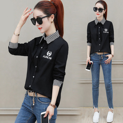 Női ing klasszikus gallérral, gombokkal, hímzéssel és nyakkendővel három színben