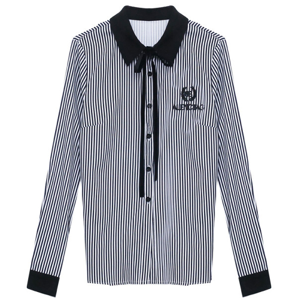 Női ing klasszikus gallérral, gombokkal, hímzéssel és nyakkendővel három színben