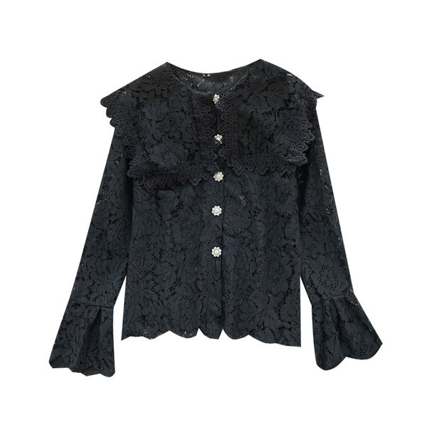 Modern női csipke ing fekete-fehér gombokkal