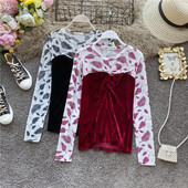 Μοντέρνα γυναικεία μπλούζα βελούδο με μανίκια σε τρία χρώματα