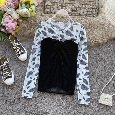 Μοντέρνα γυναικεία μπλούζα βελούδο με μανίκια σε τρία χρώματα