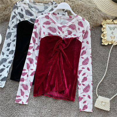 Μοντέρνα γυναικεία μπλούζα βελούδο με μανίκια σε τρία χρώματα