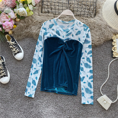 Μοντέρνα γυναικεία μπλούζα βελούδο με μανίκια σε τρία χρώματα