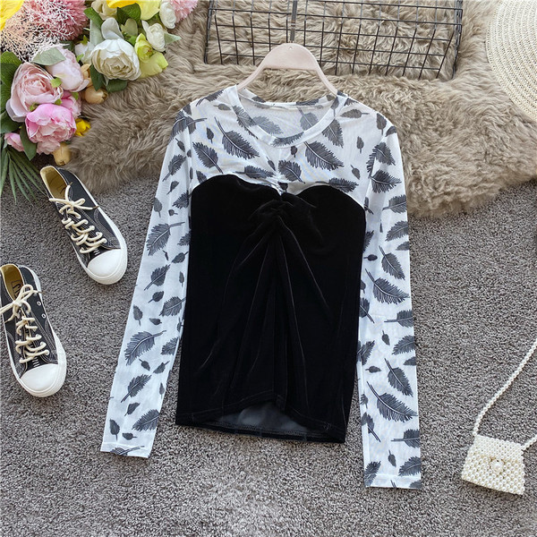 Μοντέρνα γυναικεία μπλούζα βελούδο με μανίκια σε τρία χρώματα