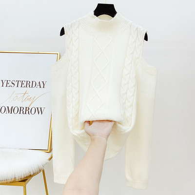 Női pulóver csupasz váll és pólógallérral fekete, piros, fehér és zöld színben