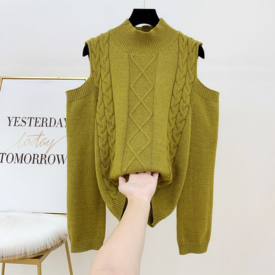 Női pulóver csupasz váll és pólógallérral fekete, piros, fehér és zöld színben