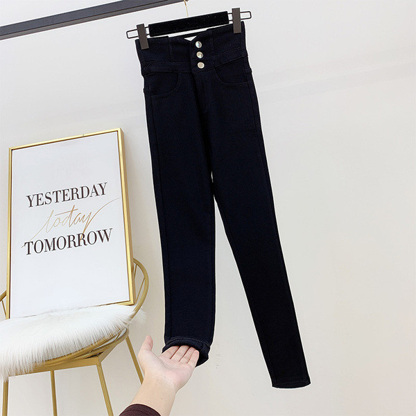 Női nadrág magas derékkal, fekete színben