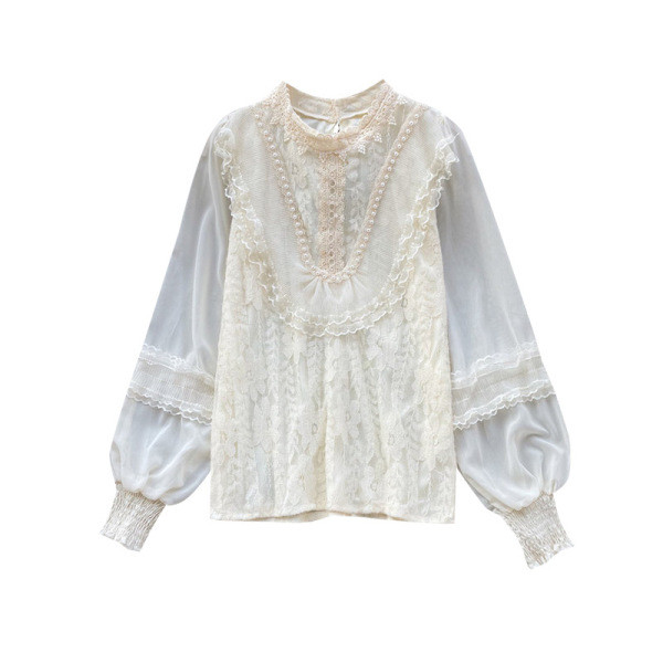 Női ing csipkével és hosszú ujjú rózsaszín, fehér és bézs színben