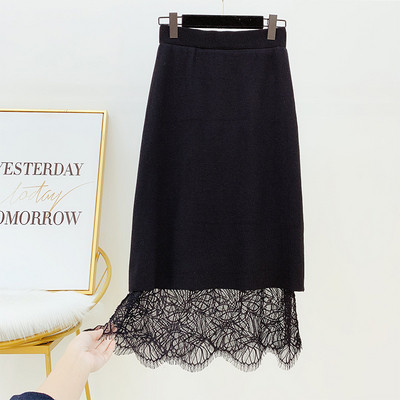 Γυναικεία δαντελένια φούστα με ψηλή μέση, σε λευκό και μαύρο χρώμα