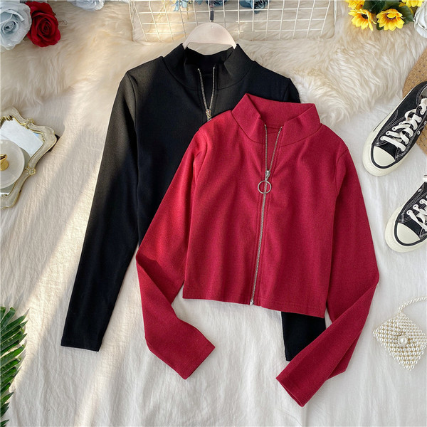 Női alkalmi ing cipzárral és magas gallérral több színben