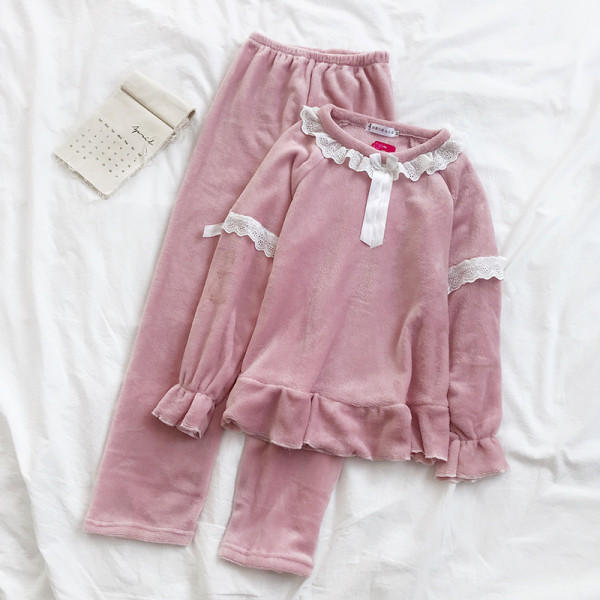 Női téli pizsama két részes kék és rózsaszín színben