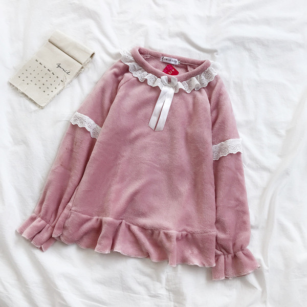 Női téli pizsama két részes kék és rózsaszín színben