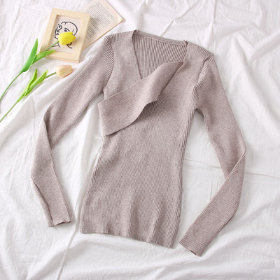 Modern női pulóver spitz nyakkivágással és hosszú ujjú több színben