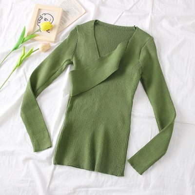 Modern női pulóver spitz nyakkivágással és hosszú ujjú több színben