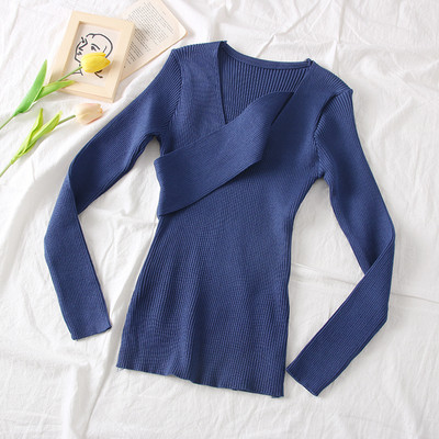 Modern női pulóver spitz nyakkivágással és hosszú ujjú több színben