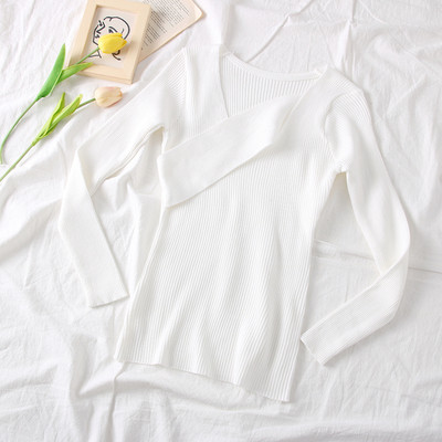 Modern női pulóver spitz nyakkivágással és hosszú ujjú több színben