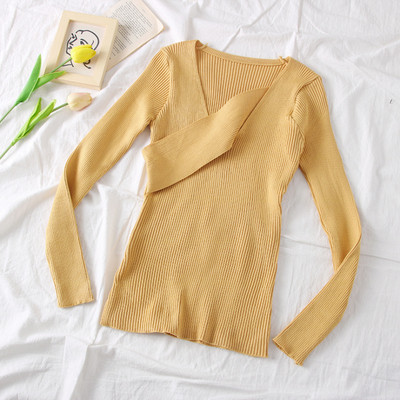 Modern női pulóver spitz nyakkivágással és hosszú ujjú több színben