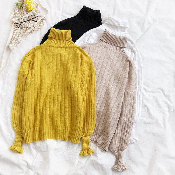 Γυναικέιο πουλόβερ σε τέσσερα χρώματα με υψηλό γιακά και μακρύ μανίκι