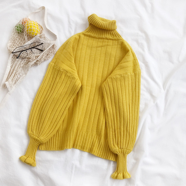 Γυναικέιο πουλόβερ σε τέσσερα χρώματα με υψηλό γιακά και μακρύ μανίκι