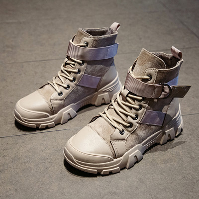 Alkalmi női magas csizma fűzős fekete és bézs színben