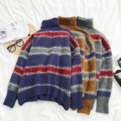 Γυναικείο πουλόβερ σε τρία χρώματα με υψηλό κολάρο και μακρύ μανίκι