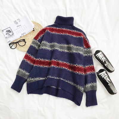 Γυναικείο πουλόβερ σε τρία χρώματα με υψηλό κολάρο και μακρύ μανίκι