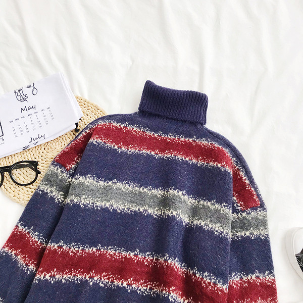 Γυναικείο πουλόβερ σε τρία χρώματα με υψηλό κολάρο και μακρύ μανίκι