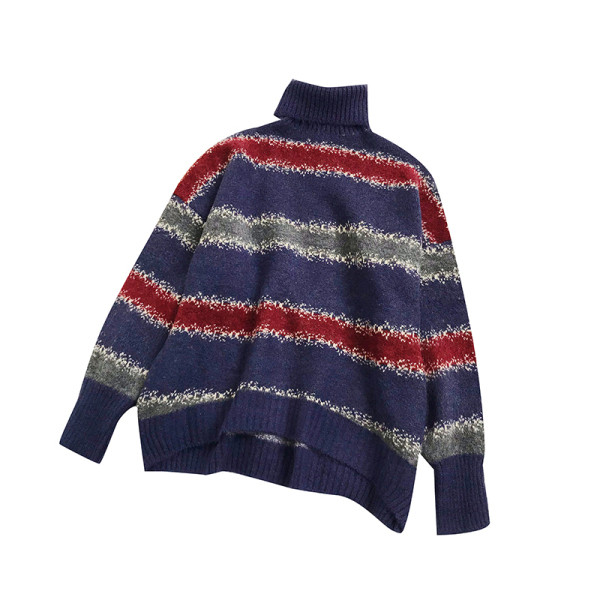 Γυναικείο πουλόβερ σε τρία χρώματα με υψηλό κολάρο και μακρύ μανίκι