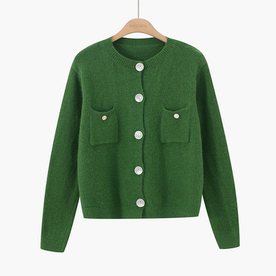 Női kardigán kerek nyakkivágással, zsebekkel és gombokkal több színben