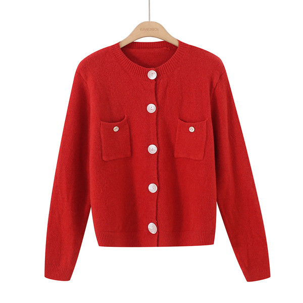 Női kardigán kerek nyakkivágással, zsebekkel és gombokkal több színben