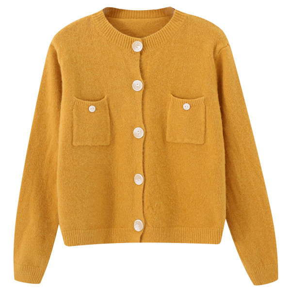 Női kardigán kerek nyakkivágással, zsebekkel és gombokkal több színben