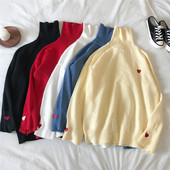 Casual γυναικείο πουλόβερ  σε πέντε χρώματα με κεντήματα και υψηλό γιακά