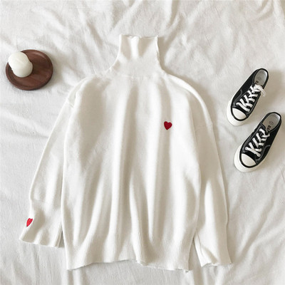 Casual γυναικείο πουλόβερ  σε πέντε χρώματα με κεντήματα και υψηλό γιακά