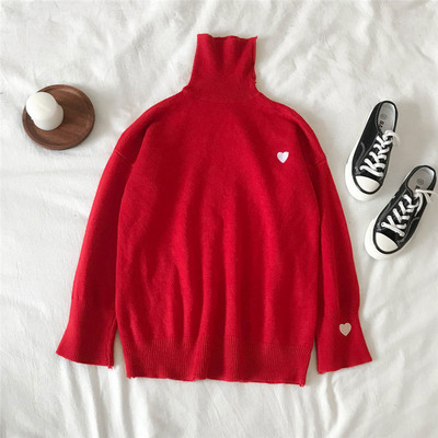 Casual γυναικείο πουλόβερ  σε πέντε χρώματα με κεντήματα και υψηλό γιακά