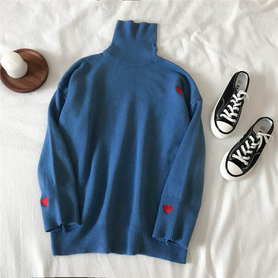 Casual γυναικείο πουλόβερ  σε πέντε χρώματα με κεντήματα και υψηλό γιακά