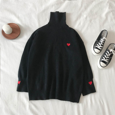 Casual γυναικείο πουλόβερ  σε πέντε χρώματα με κεντήματα και υψηλό γιακά