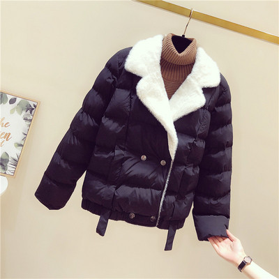 Női téli kabát puha gallérral, spitz nyakkivágással és gombokkal több színben