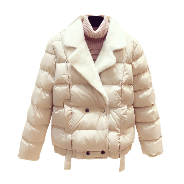 Női téli kabát puha gallérral, spitz nyakkivágással és gombokkal több színben