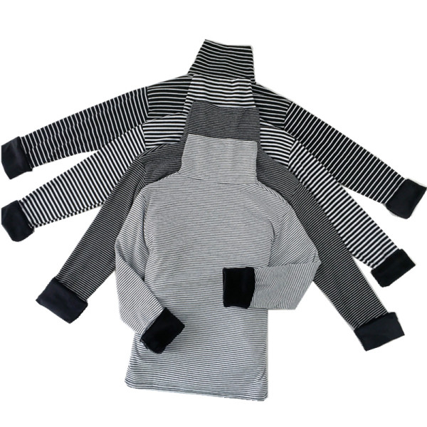 Ριγέ γυναικείο πουλόβερ σε τέσσερα χρώματα με κολάρο και μακρύ μανίκι