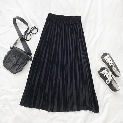 Πλισέ γυναικεία φούστα σε γκρι και μαύρο χρώμα με ελαστική μέση