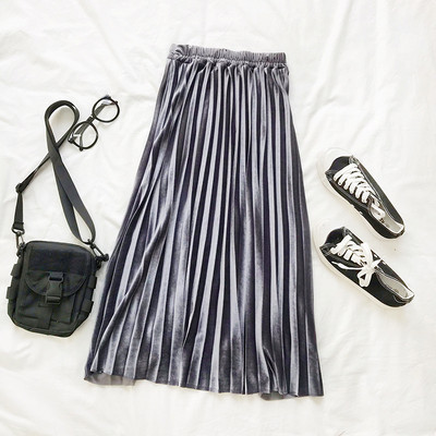 Πλισέ γυναικεία φούστα σε γκρι και μαύρο χρώμα με ελαστική μέση