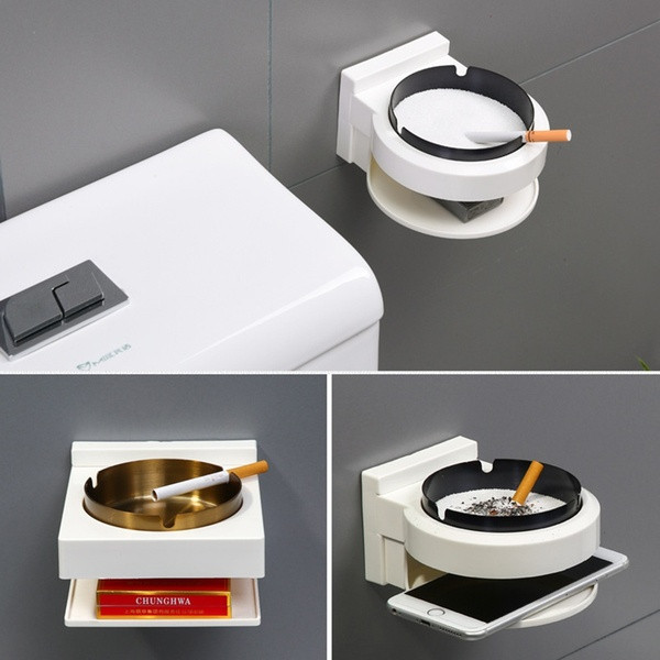 Многофункционален пепелник за монтиране на стена от неръждаема стомана с място за телефон 